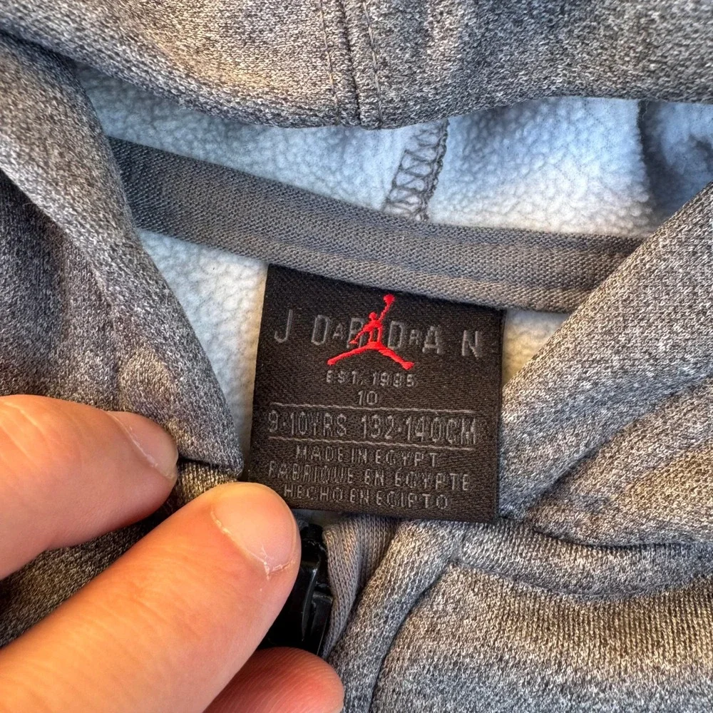 Jordan Boys Grey Heather Full Zip Fleece Hoodie Jumpman Logo Size 10 9-10 Years